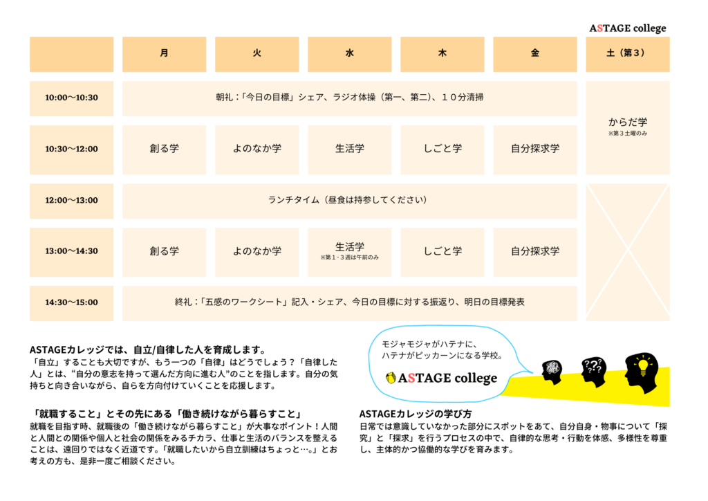 ASTAGE College 1週間の時間割